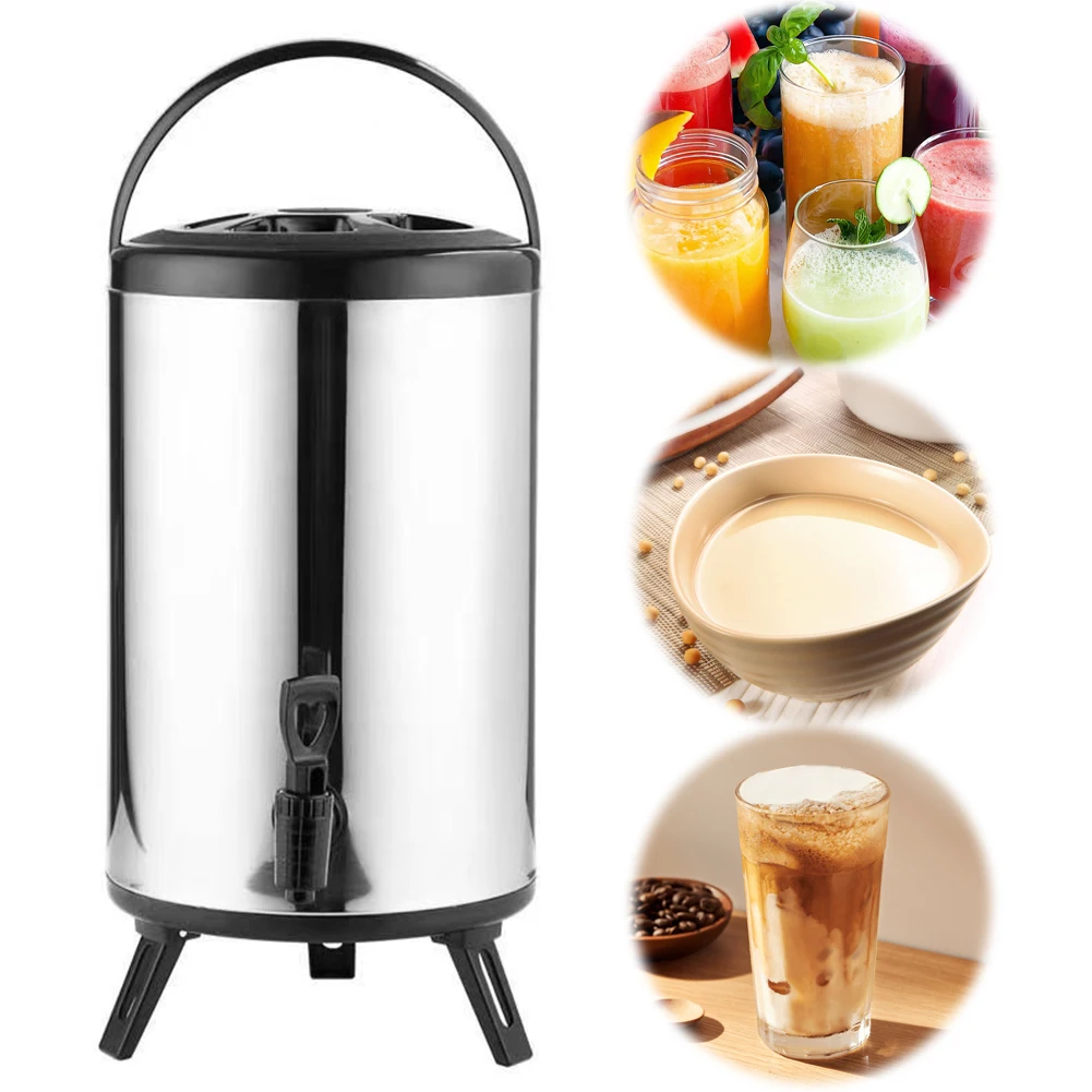 Getränkespender aus Edelstahl, 6 l/8 l, mit Wasserhahn, Milchteefass, Getränkeeimer, heißer Kaffee, isoliertes Fass für heiße Getränke