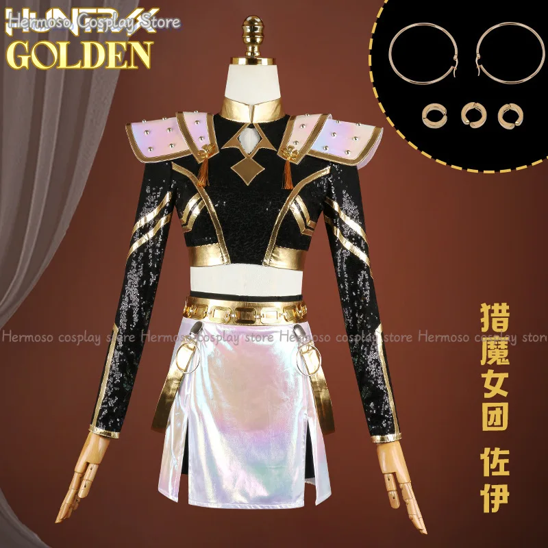 Zoey Mira Rumi Huntrix Take Down Stage Outfit Black Golden Cosplay Costume Wig Movie Kpop Demon Hunters Cosplay Korea Idol Dress - Image 4