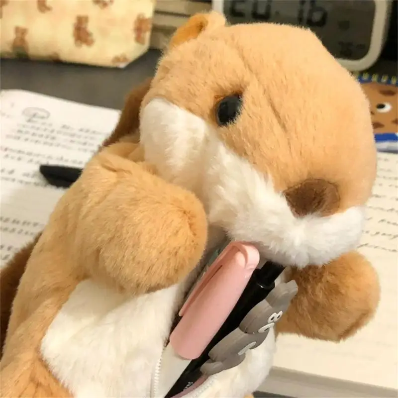 W89C豪華なリスの形状ペンケース漫画動物形状鉛筆ケース面白いペンポーチ学生ガールの女性のためのメイクアップバッグ