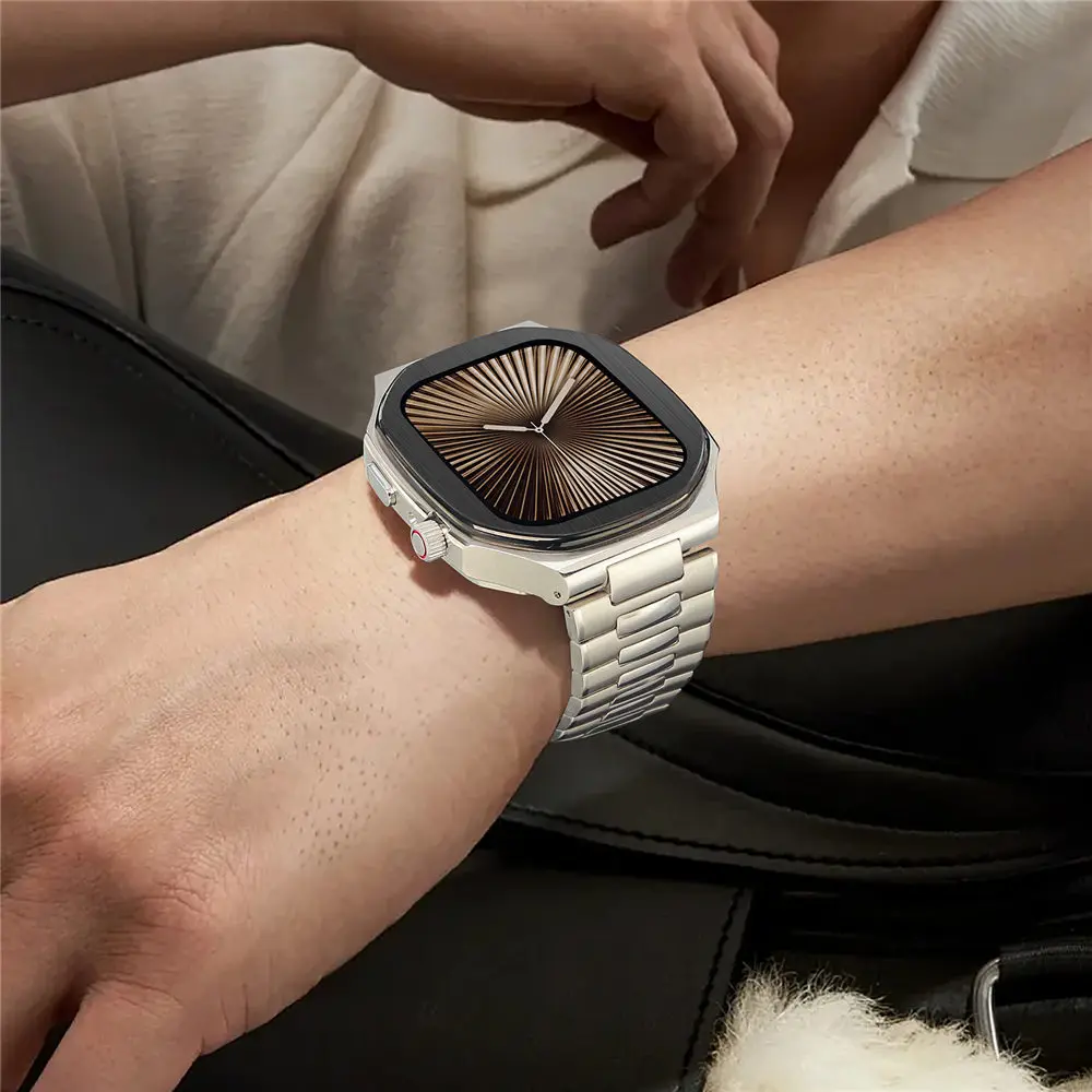 Apple Watch 시리즈 10 46mm용 316L 스테인레스 스틸 케이스 + 스트랩 AP 모드 키트 세트