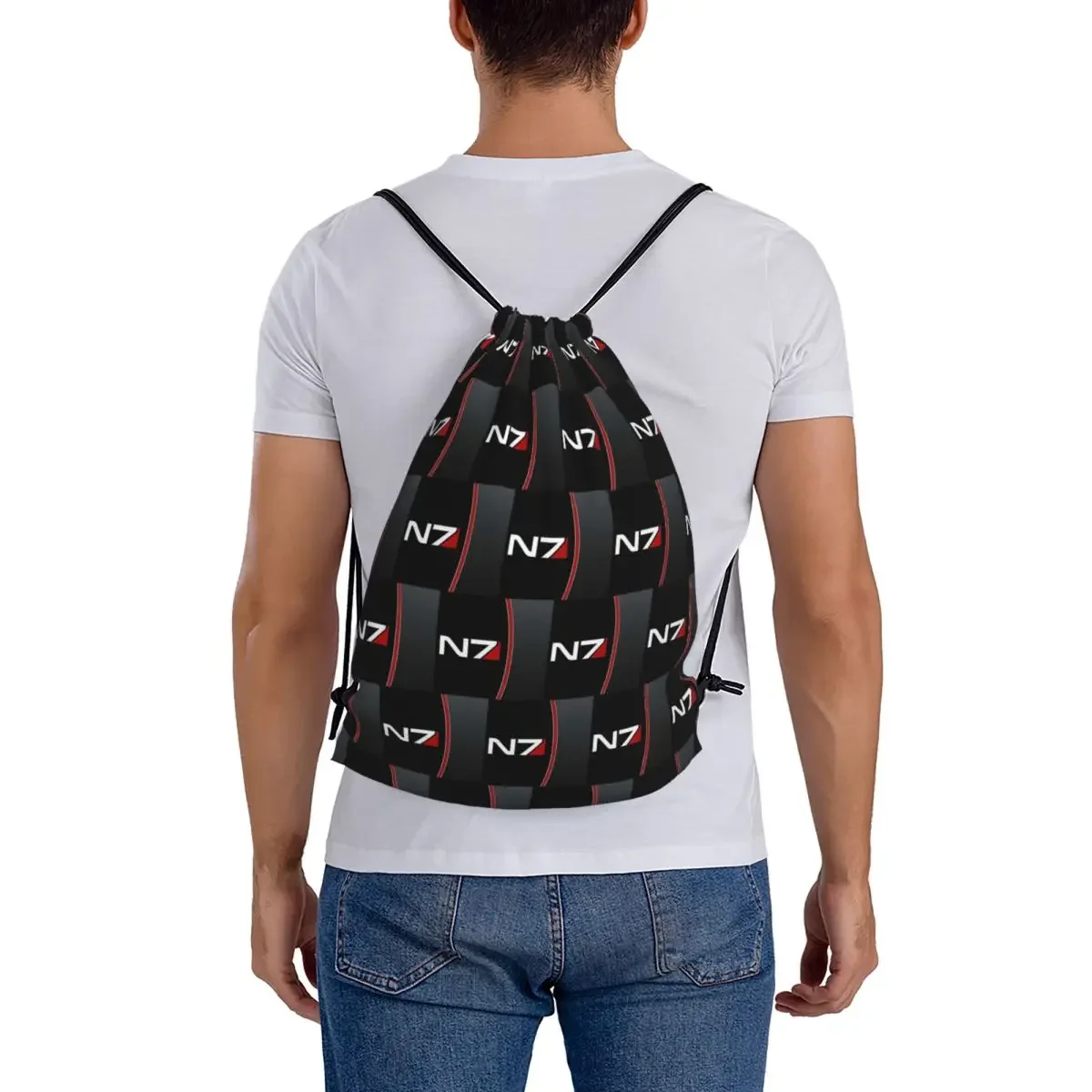Mass Effect Emblem Backpacks Casual Drawstring Bundle Pocket Storage Bag Book Bags for Travel School