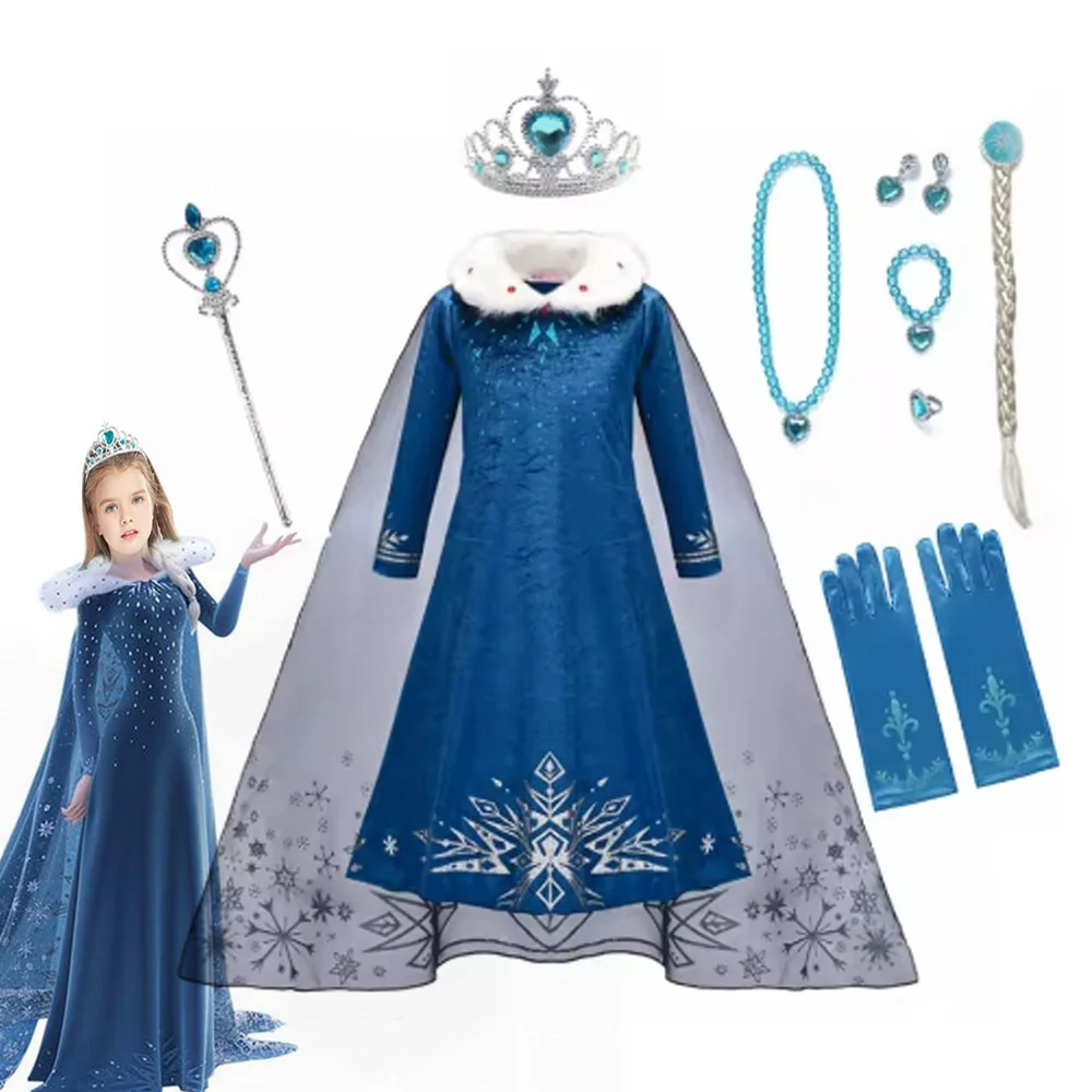 

Long Sleeve Elsa Dress Girls Party Vestidos Cosplay Girl Clothing Snow Queen Print Birthday Princess Dress Kids Costume