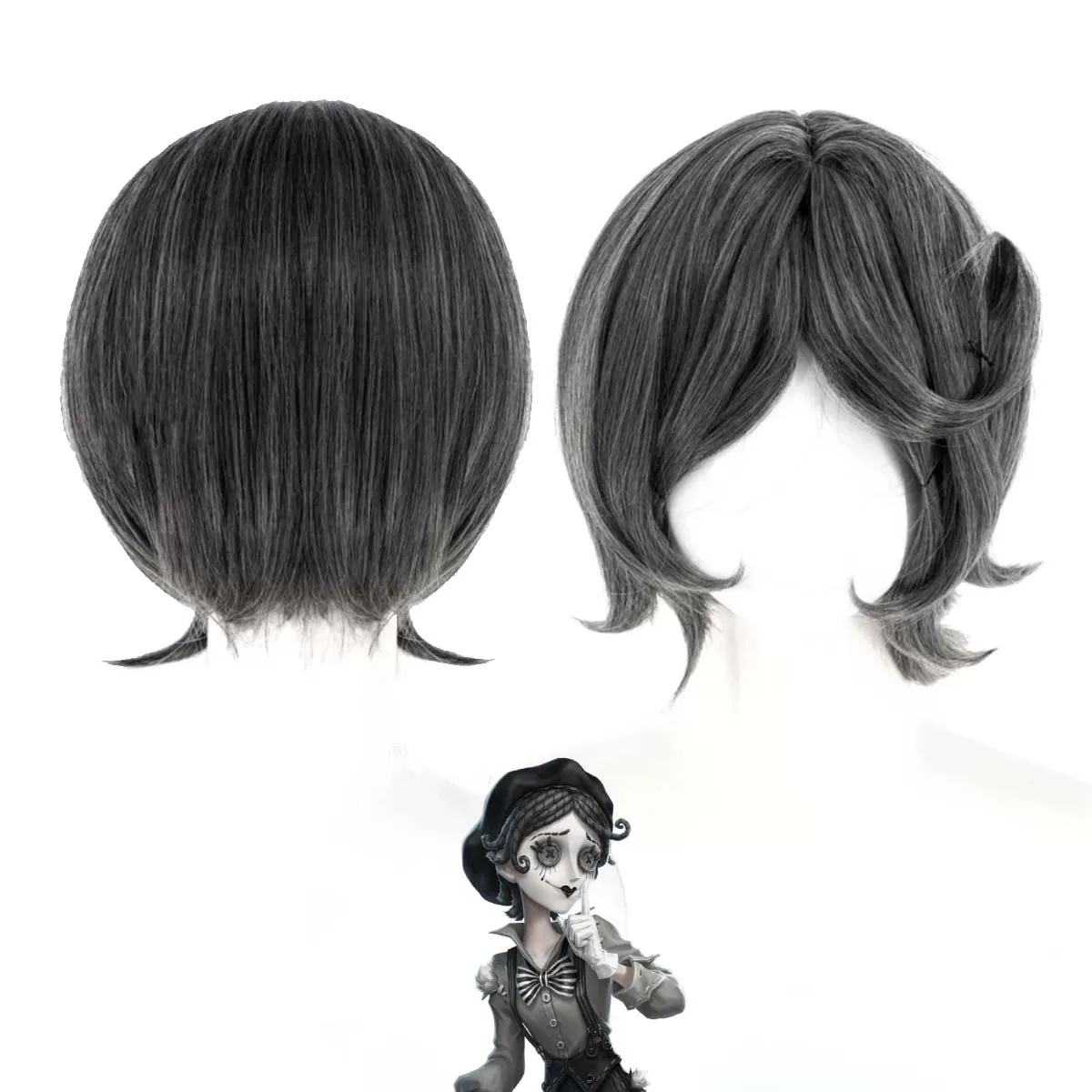 Perruque synthétique courte noire résistante à la chaleur pour hommes, jeu Identity V, Mime Artist Cleo Decroux, Cosplay