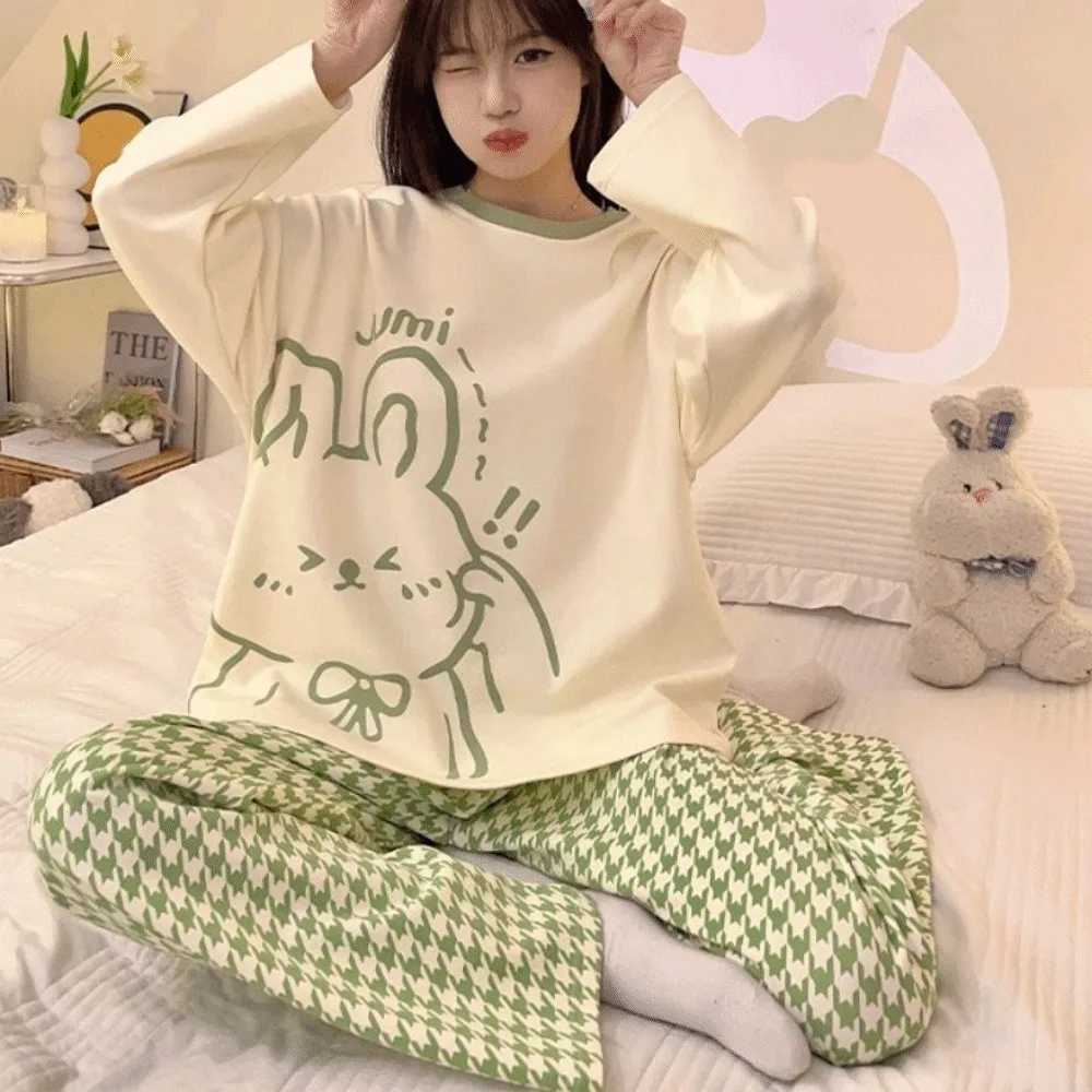 Long-Sleeved Women's Two-Piece Pajamas Large Size Loose Fit Pajama Suit Soft Fabric Cotton Material Maternity Pajamas