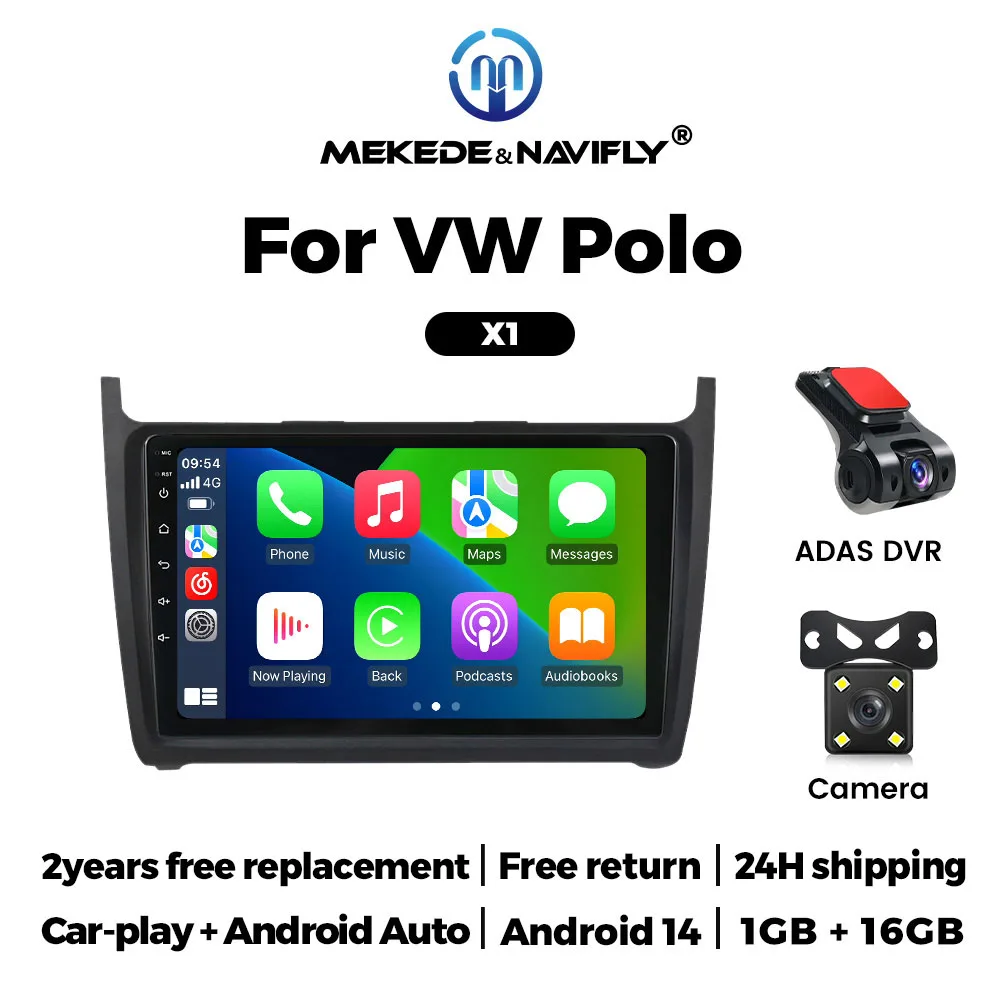 راديو CarPlay مقاس 9 بوصة لسيارة VW POLO 5 Sedan 2008-2020 Android 14 Auto GPS DVR مراقب كاميرا الرؤية الخلفية مشغل فيديو الوسائط المتعددة #1