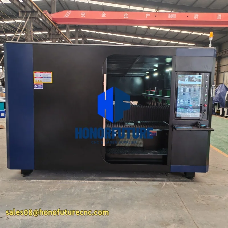 High Accuracy CNC Laser Metal Cutting Machine Steel Plate Lazer Cutter 1.5kw 2kw 3kw Fiber Laser Cutting Machine with Full Cover