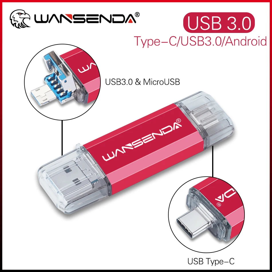 

WANSENDA 3 в 1 OTG USB-накопитель 128 ГБ Pendrive USB Stick 3.0 512 ГБ 256 ГБ 64 ГБ 32 ГБ для Type C/Micro USB Pen DriveU Диск