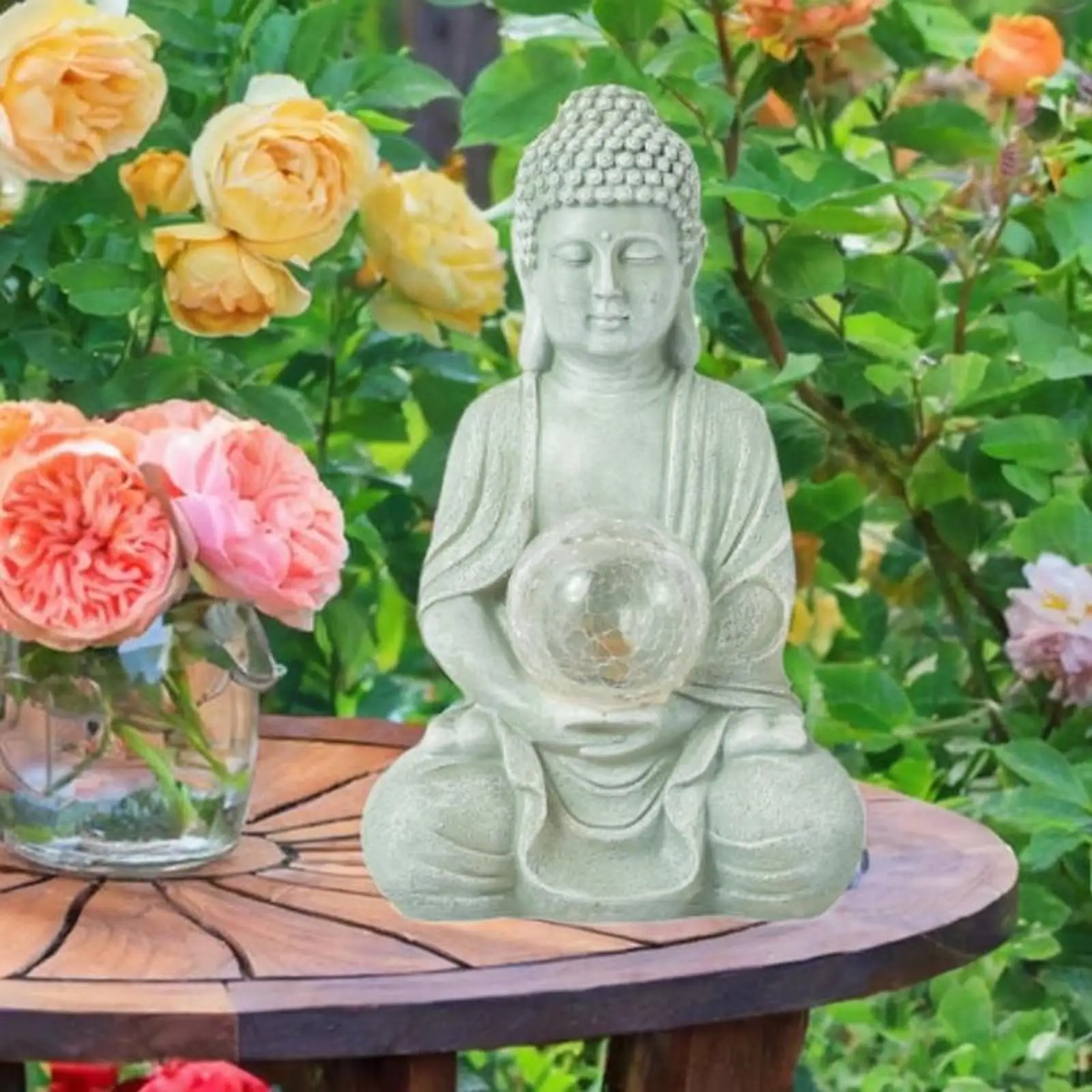 Solar Outdoor Garden Statue Light Buddha Figurine Resin Yard Art for Porch