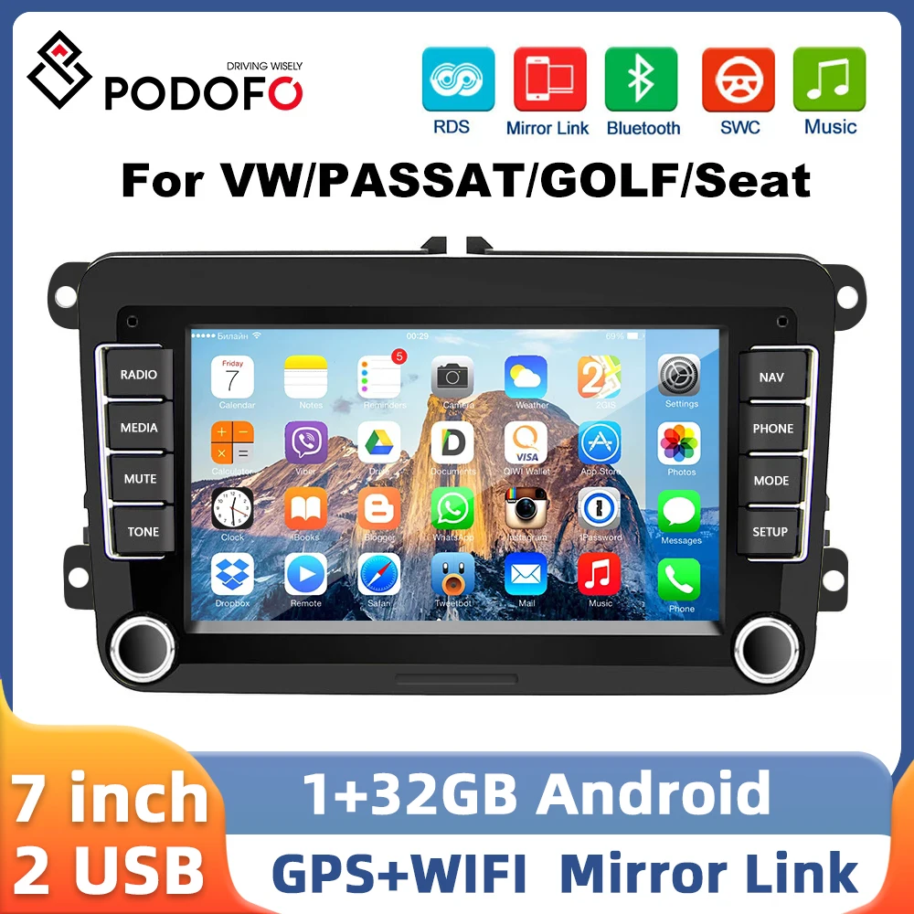 Podofo 2Din Android Car Radio For VW Golf Passat B6 POLO Skoda 7