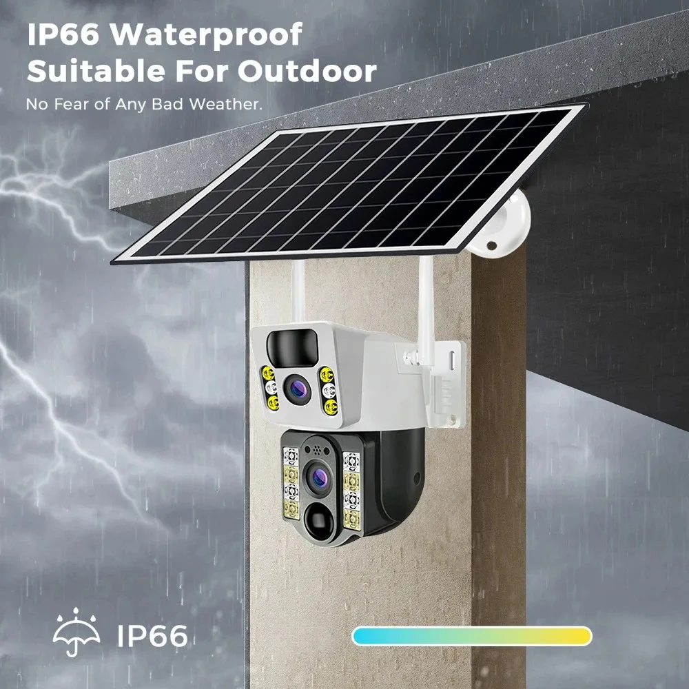 8MP Solar Camera Two lens Two Screens CCTV Outdoor PTZ Control Motion Tracking Color Night Vision Solar Cameras Waterproof