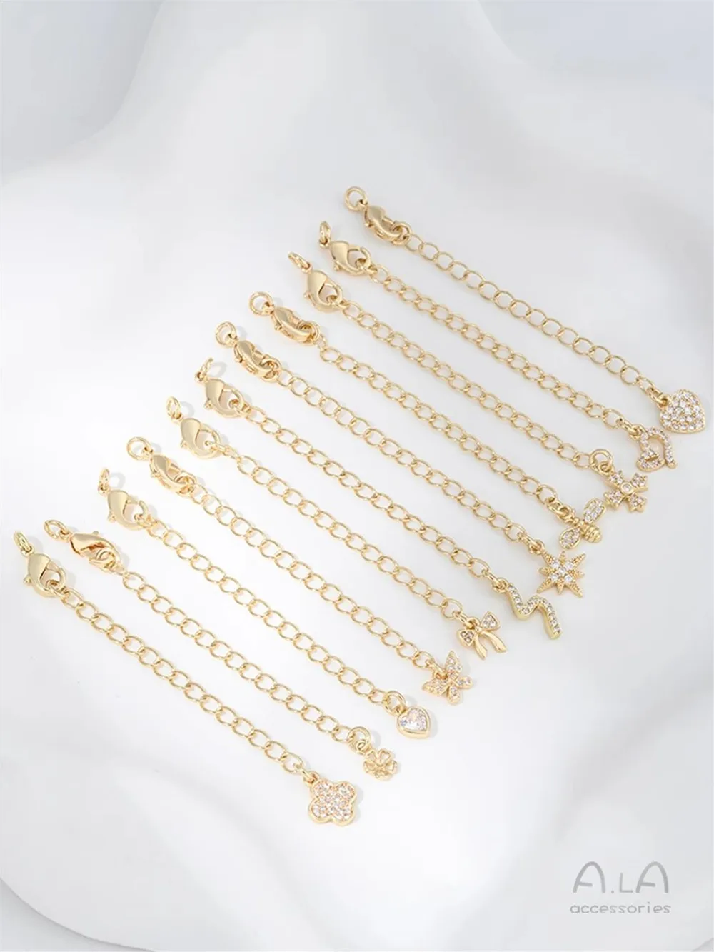 14K Gold Inlaid Zircon Peach Heart Mango Flower Drop Tail Chain Diy First Jewelry Extension Chain K906