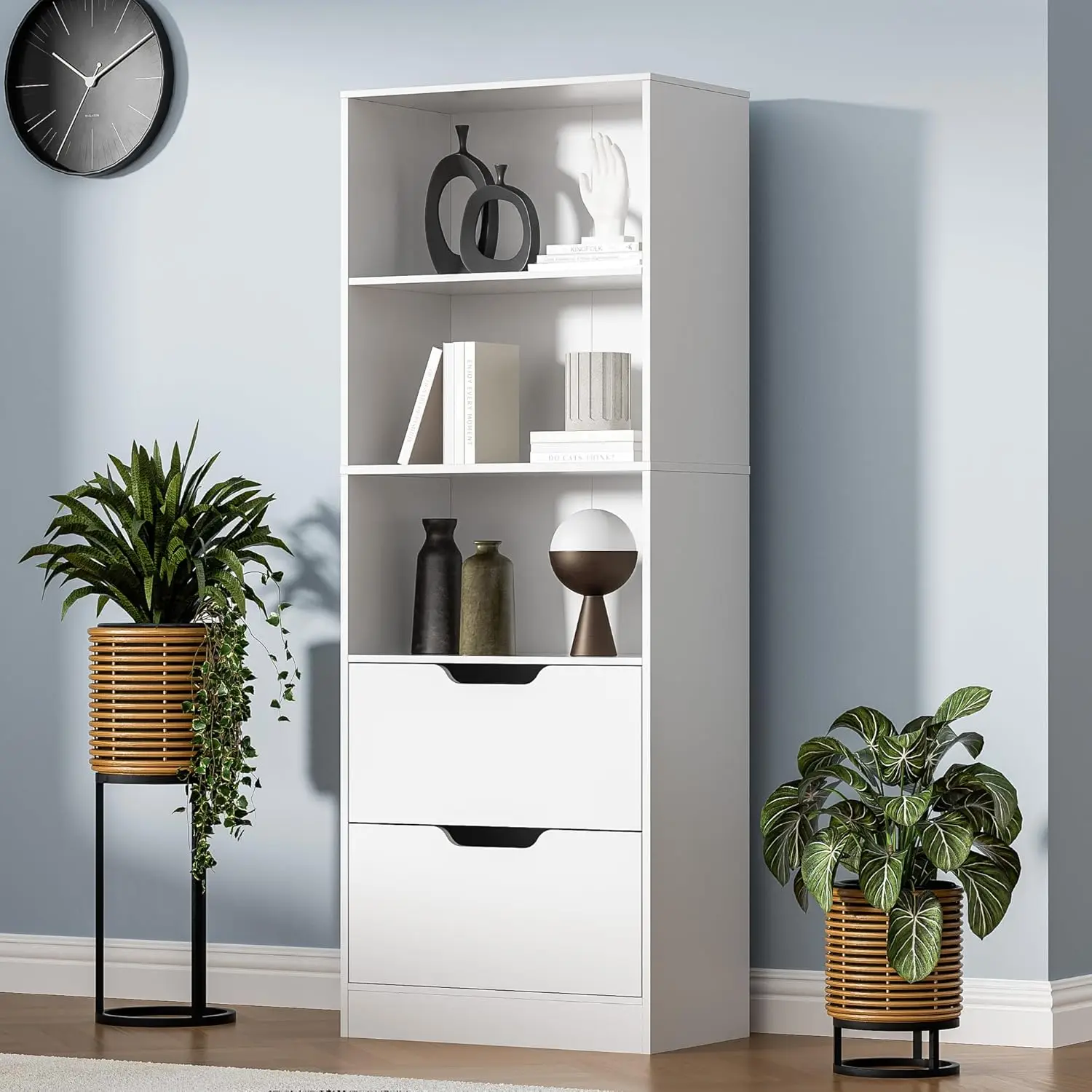 Bookcase With 2 Drawers, 63"" 3-Tier Bookshelf With Storage, 3 Shelf Bookcase With Adjustable Shelf, Modern Bookshelf, Open