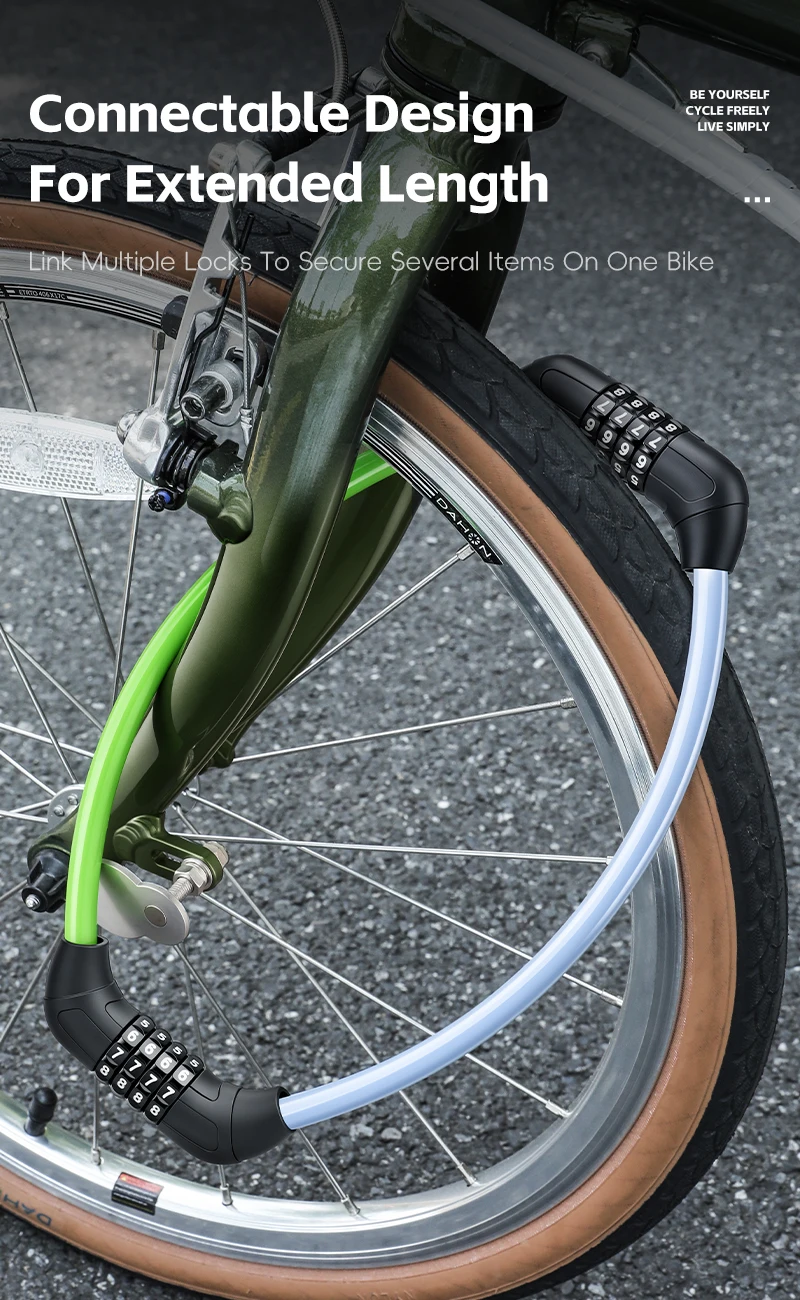 WEST BIKING Mini-Fahrradschloss, leicht, tragbar, 4-stelliges Passwort, Stahlkabel-Ringschloss, Zubehör für Rennräder und Mountainbikes, farbenfroh – Detail 9
