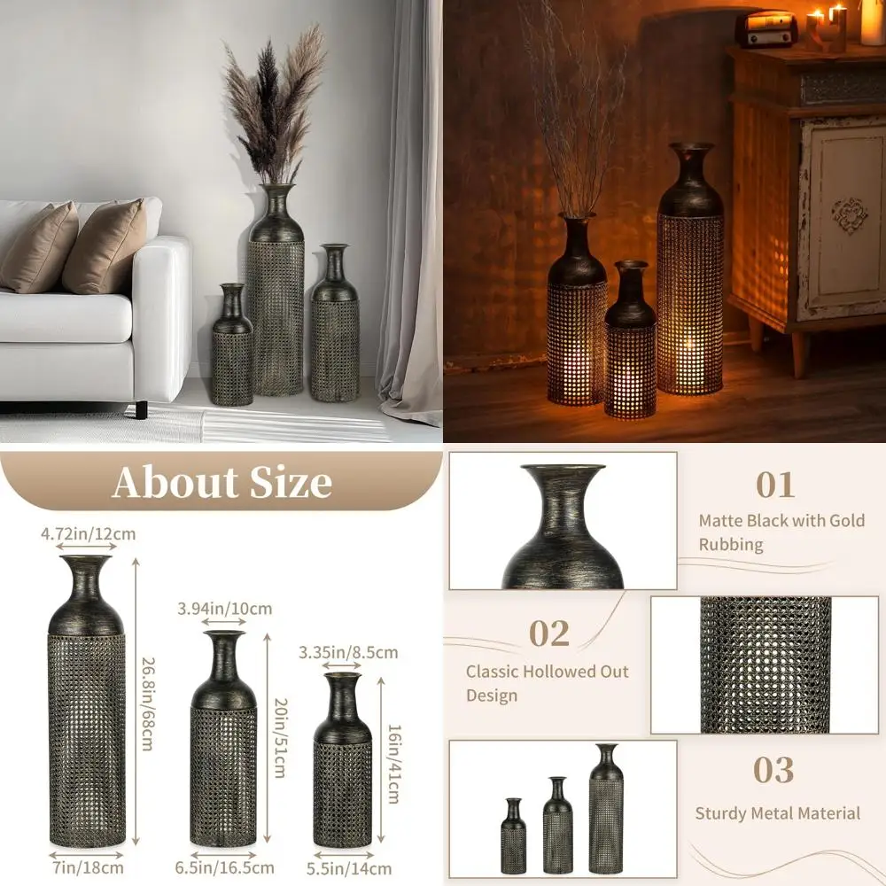 

Extra Large Metal Floor Vases for Living Room - Tall Vases 27/20/16in, Ideal for Pampas Grass Decor