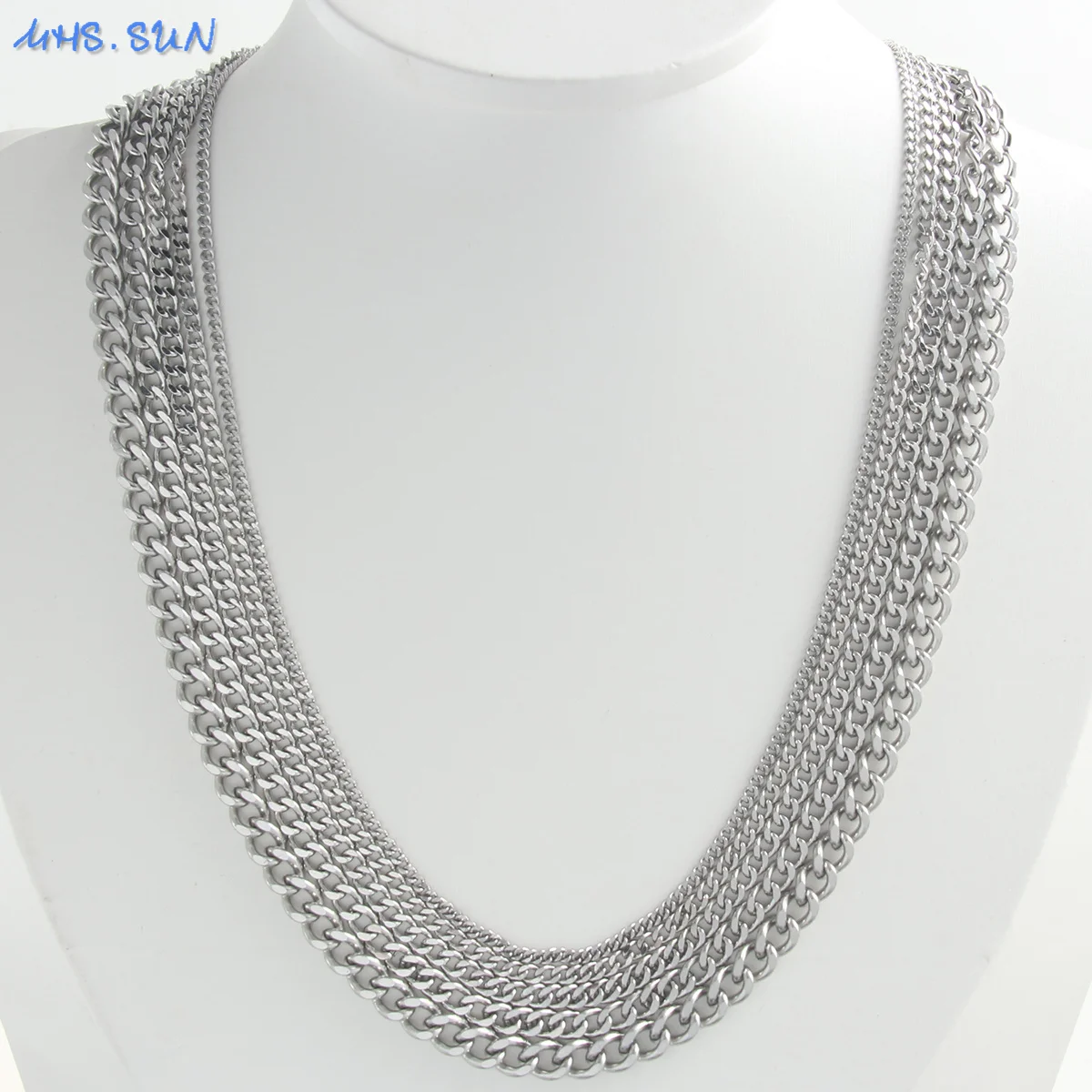 SUNSLL 2/3/4/6MM Width Cuban Chain Necklaces Unisex Stainless Steel Silver Color Different length Classic Jewelry Accessories