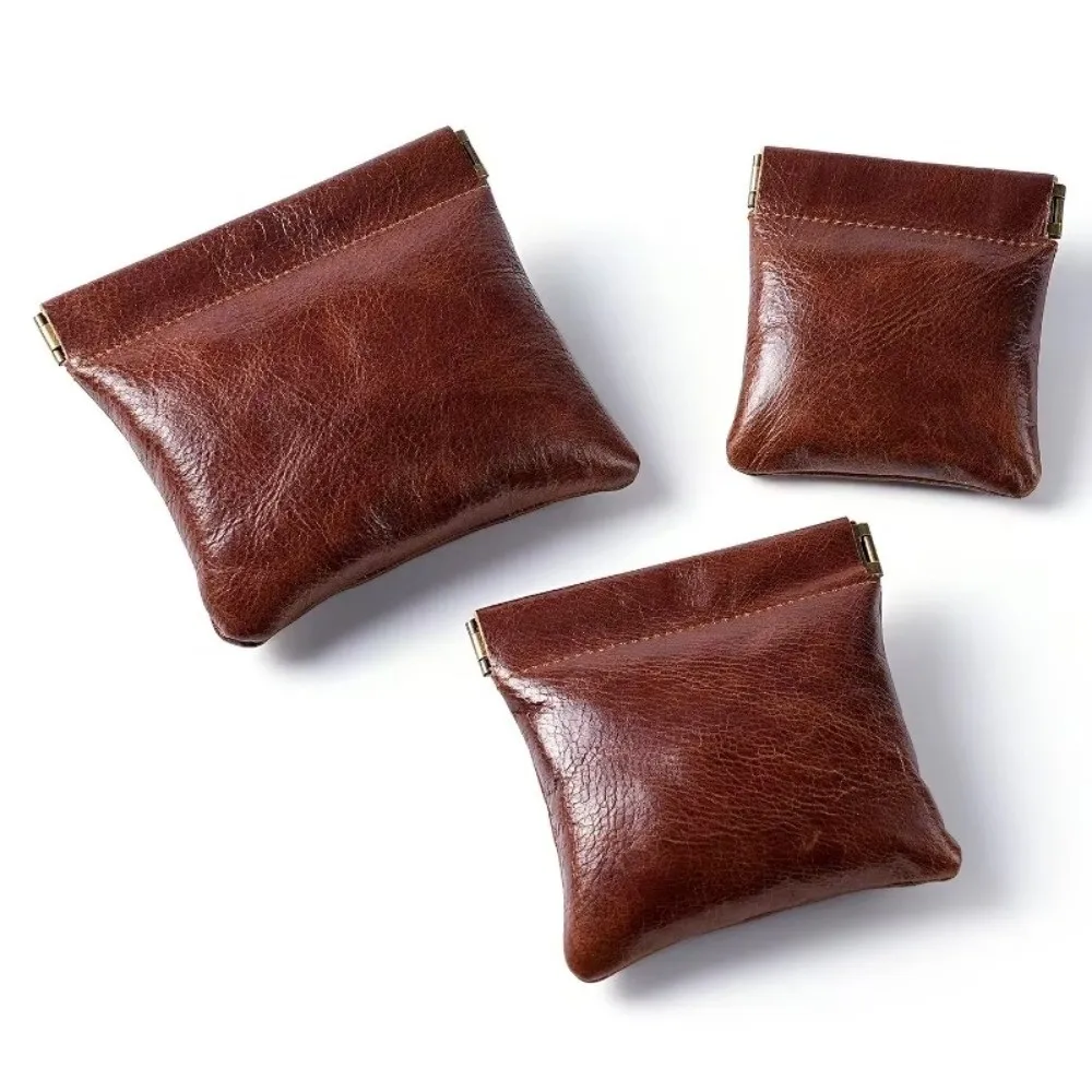 3 Size Options Coin Purse Automatic Closing Genuine Leather Jewelry Pouch Multi-Size Compact Design Squeeze Coin Purse