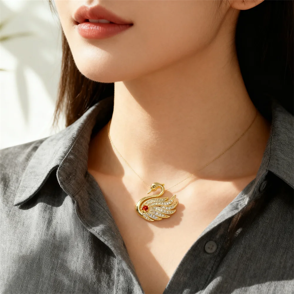 2Pcs Pendants Brass Elegant Swan Charms Shiny Zircon Heart Shape for DIY Jewelry Necklace Bracelet accessories for Women Men
