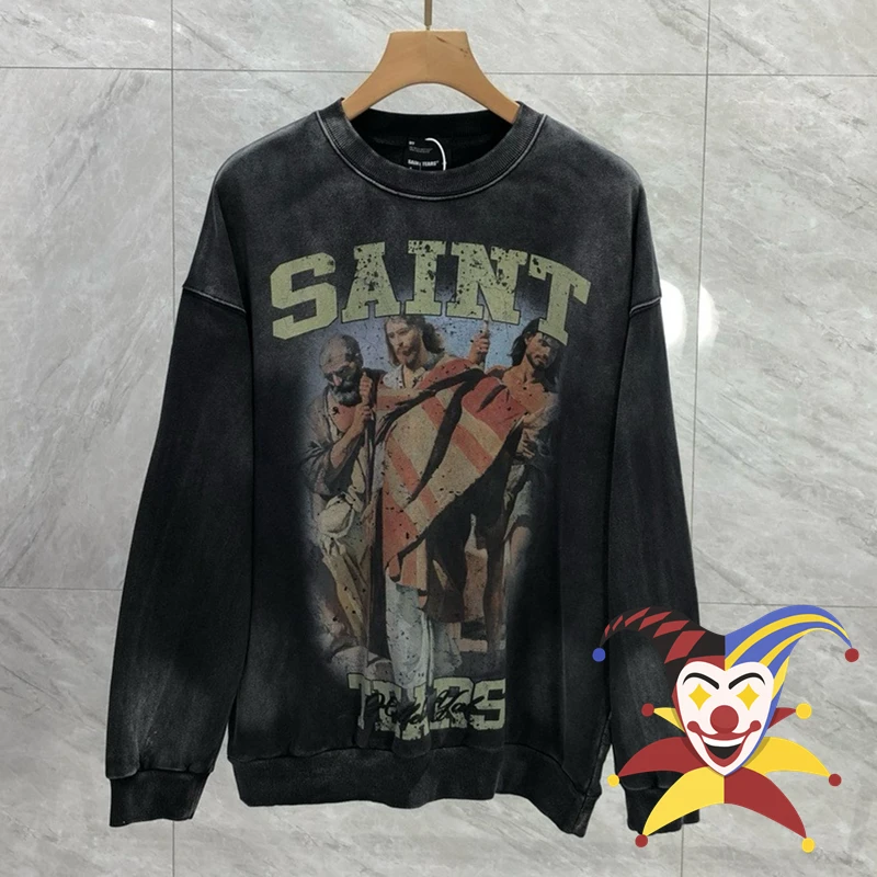 

Vintage Washed Black Oversized Saint Tears Sweatshirts Men Women Best Quality Graphics Print Pullovers Hoodie