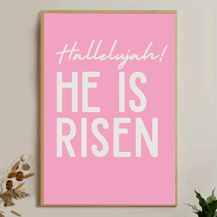 2D Flat, 2D Flat, 1pc Frameless Canvas Art Featuring The Uplifting Phrase 'Hallelujah! He Is Risen' on a Pink Backdrop, Perfe