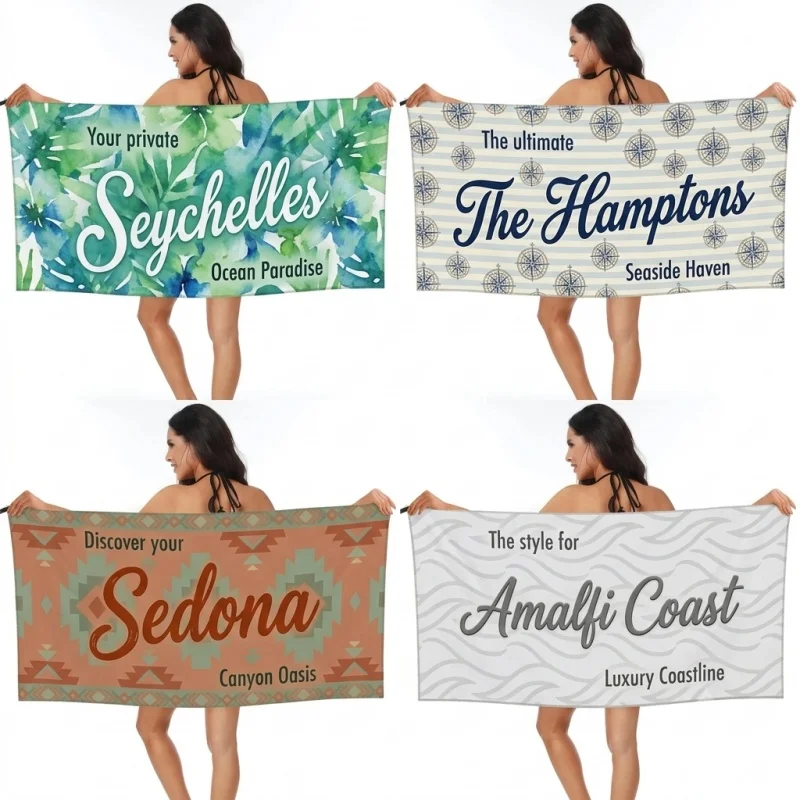 2026 Newest Microfiber Beach Towel Tropical City Letter Print Sand Resistant Quick Dry Towel For Pool Travel