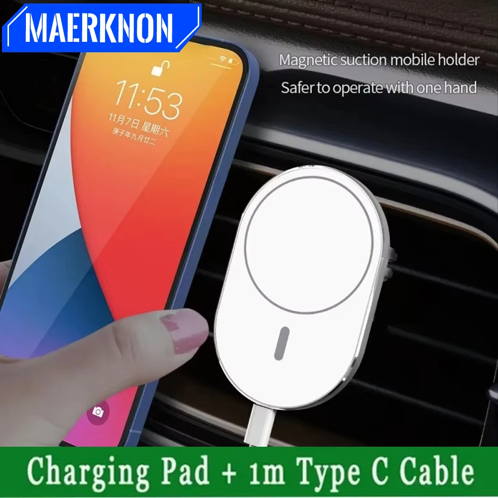 Magnetic 15W Car Wireless Charger For iPhone 15 Pro Max Xiaomi Huawei Samsung Mounted Air Vent Car Phone Holder Fast Car Charger