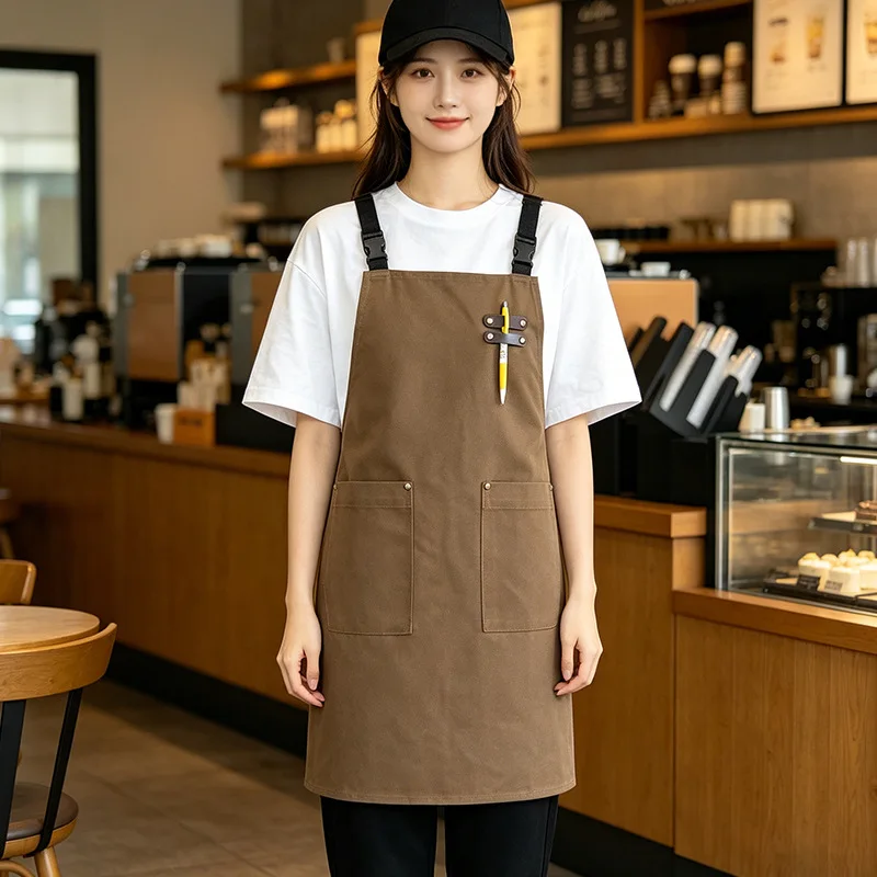Waterproof Canvas Apron Unisex Modern Simple Solid Color No Sleeve Work Uniform for Milk Tea Coffee Shop Restaurant Hotel 1