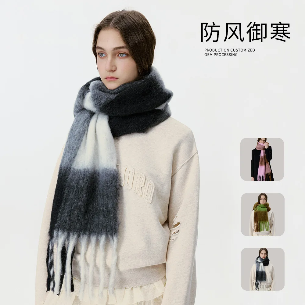 

2025Winter New Style Imitation Cashmere Color Contrast Large Grid Pattern Women's Thickened Warm Outer Coat Cold resistant Shawl