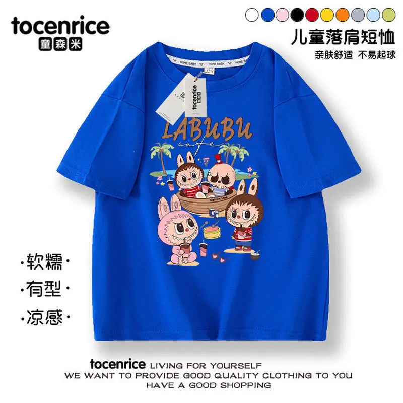 2024 Summer Labubu Anime Youth Short sleeved Boys and Girls Student T-shirt Casual Versatile Top Parent Child Fashion Trend