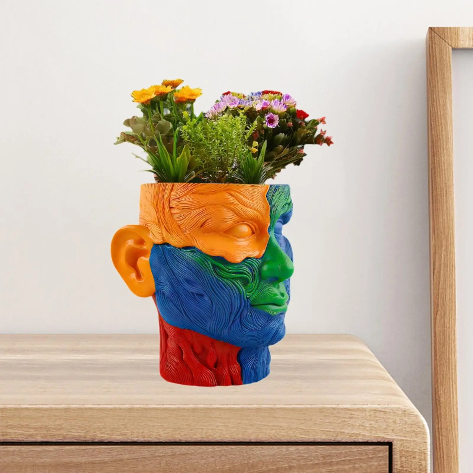 Painted Face Planter Modern Design Housewarming Gift Resin Flower Pot for Office Shelf Indoor, Outdoor Plants Living Room Yard