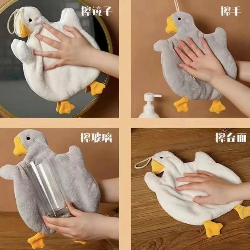 1/4 個キッチン浴室ハンドタオル漫画ガチョウハンドタオルトイレシャワー用吊り下げタイプ超吸水速乾