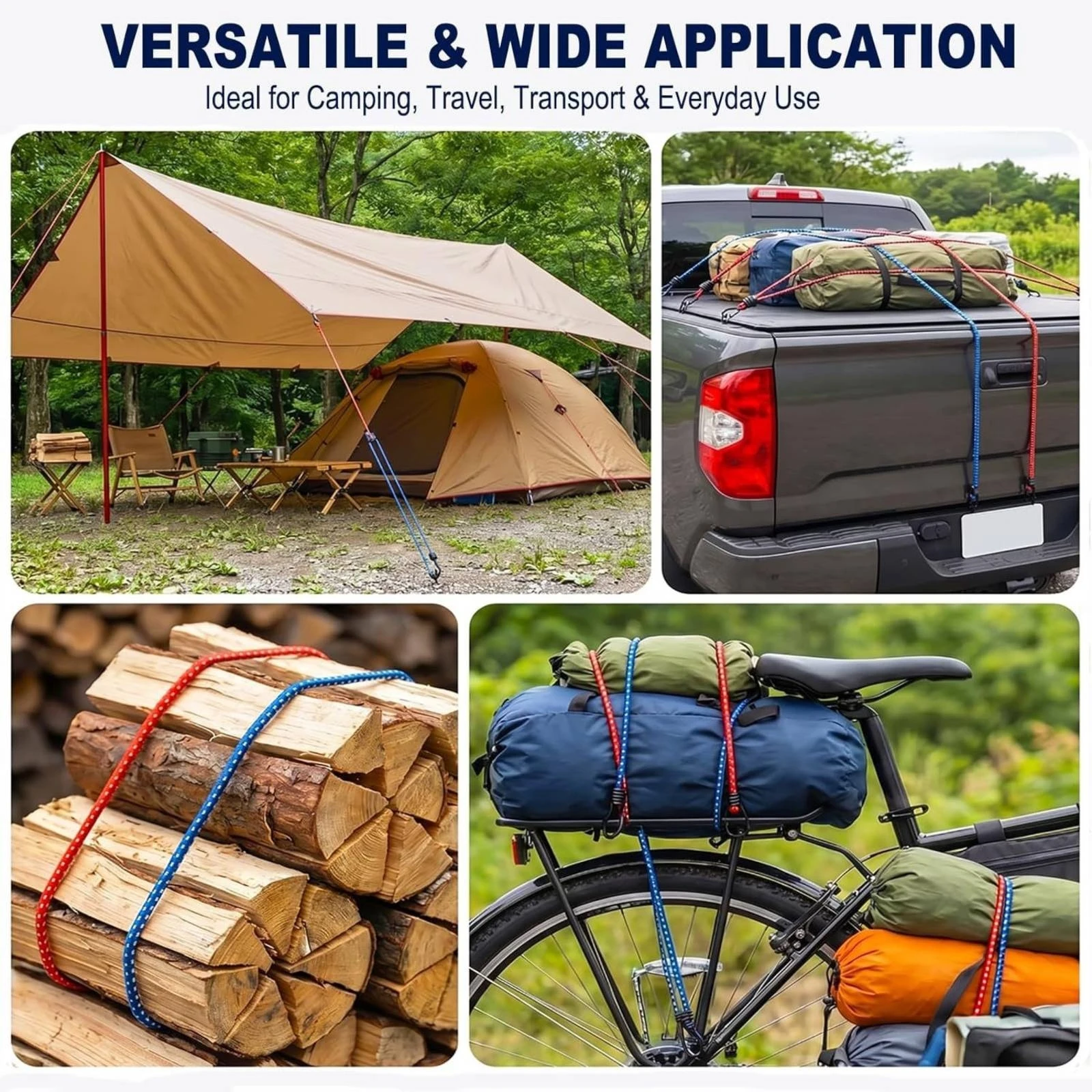 4 Pieces Bungee Cords with Metal Hooks Flexible Bungee Cords with Hooks Heavy Duty Outdoor for Campers, Roof Racks, Truck Beds