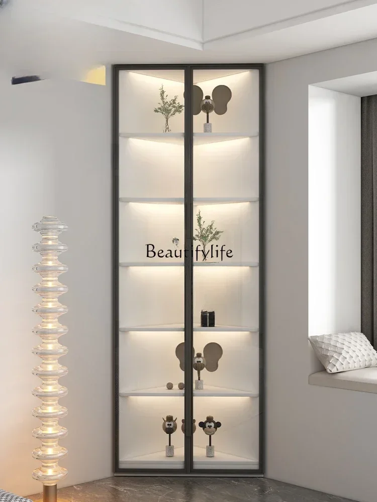 D06Household Corner Bedroom Living Room Triangle Shelf Glass Door Corner Bookcase