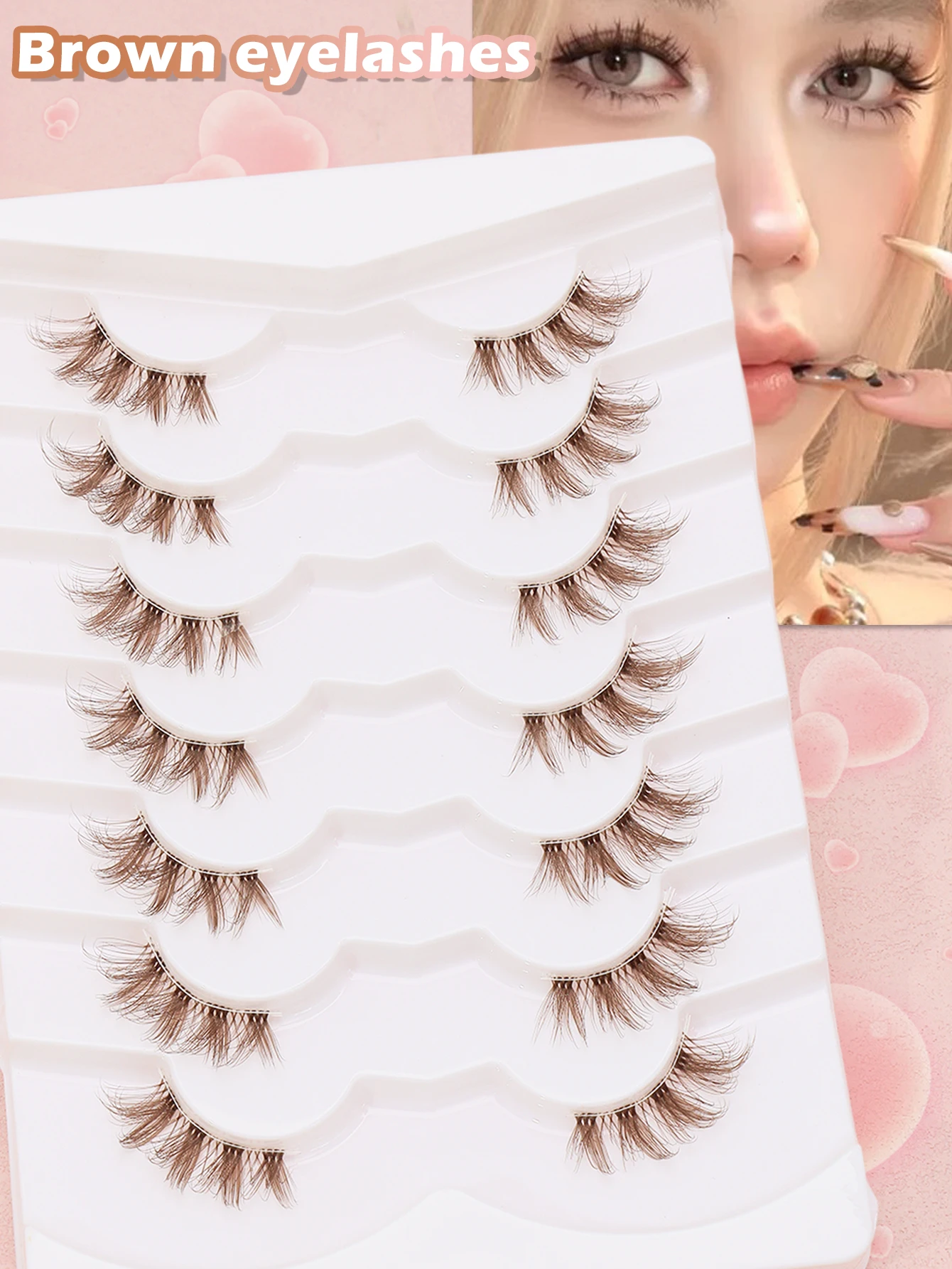 ขนตาปลอมสีน้ำตาล 7 คู่ สไตล์ธรรมชาติ ปลายเรียวสวย สวมใส่สบาย ให้ลุคสวยแบบธรรมชาติ