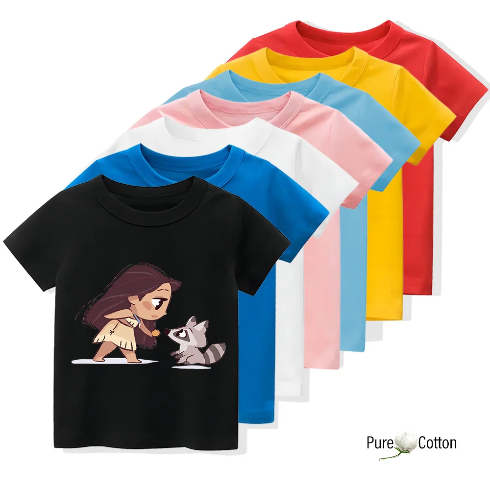 Four Seasons Kids T-shirt Disney 2 Little Fox and Little Girl Print Cute casual short sleeve Tops 100% cotton crewneck T-shirt