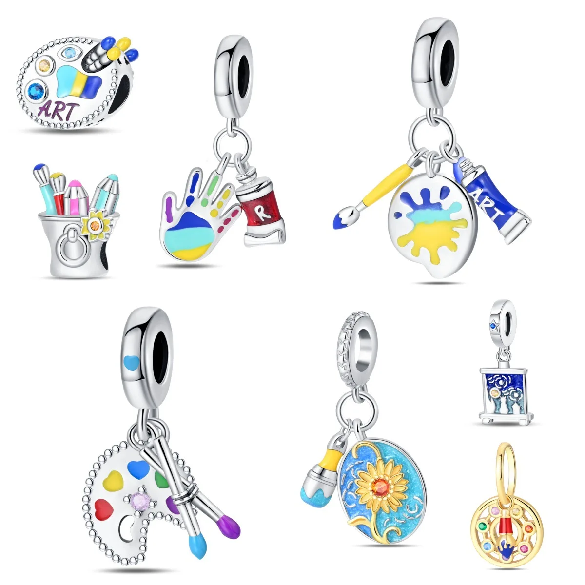 

New 100% 925 sterling silver self-designed color palette, oil painting and painting charm suitable for women's DIY jewelry 키링