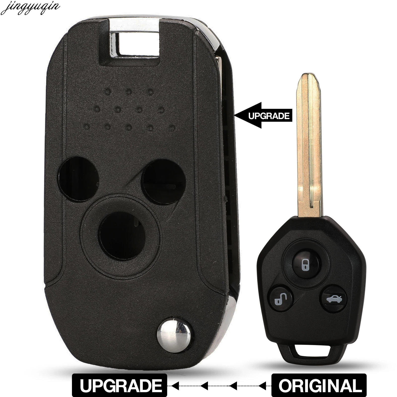 Jingyuqin Flip Remote Car Key Case Shell Modified For Subaru Forester XV Legacy Outback 3 Buttons Folding Fob