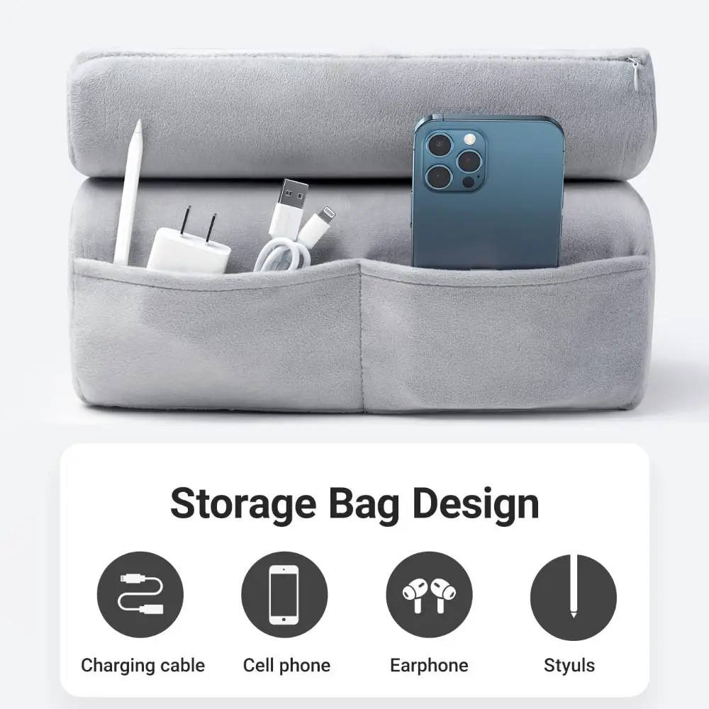 2-in-1 Tablet Pillow Stand for Lap Foldable Multi-angle Adjustment Bed Sofa Phone Holder Portable with Side Pocket view 4