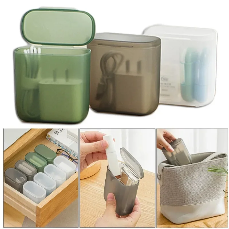 Desktop Data Cable Storage Box Dustproof With Cover Cell Phone Charger Box Transparent Cable Wire Container Box For Office Home