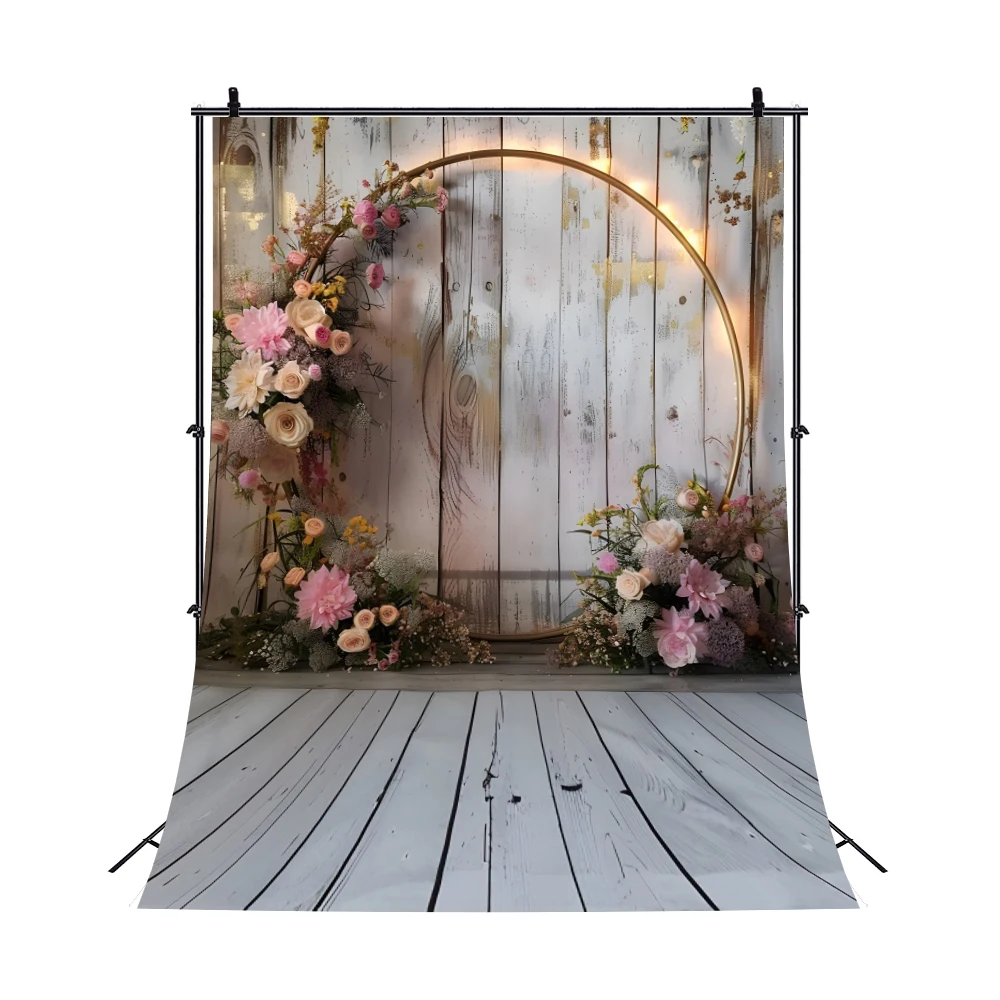 Wedding Portrait Photography Backdrop Boho Style Flowers Window Curtain Bridal Shower Birthday Party Background Photo Studio