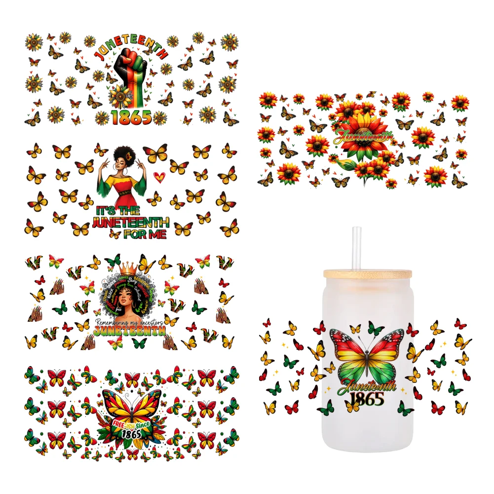 

Juneteenth Black Power Design UV DTF Transfer Sticker Waterproof Transfers Decals For 16oz Glass Cup Wrap Stickers