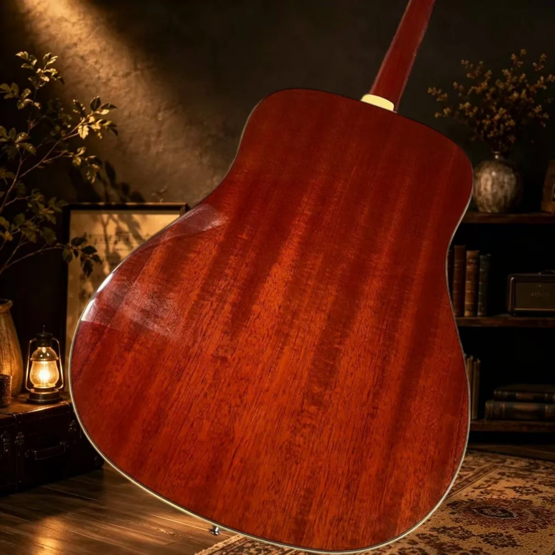 Free Shipping Cherry Red Acoustic Guitar, 41 Inch, Solid Spruce Top, 20 Frets, 6 Strings, Gift for Musicians