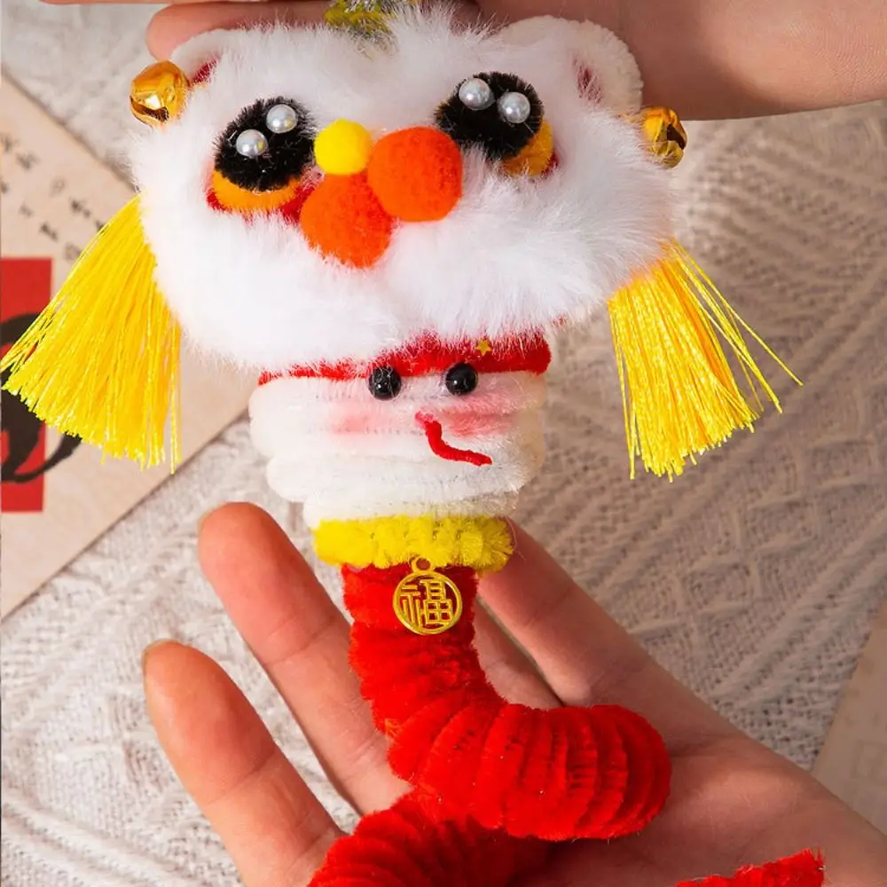 Material Package DIY Lion Dance Toy Twist Wire Iron Wire Strip Stick Handmade Plush New Year Craft Small Bell Blessing