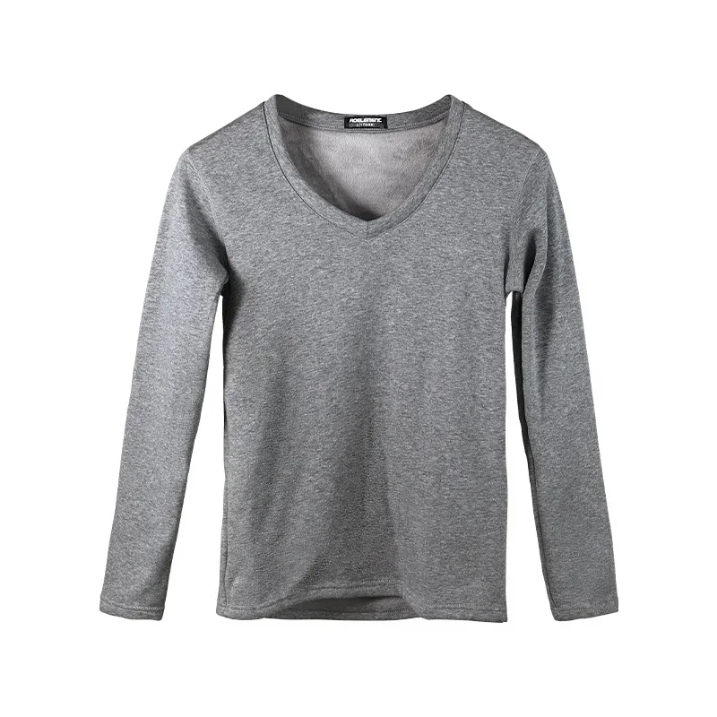 

Men's long-sleeved shirt, single V-neck, thick and fleece, tight-fitting, youth base cotton sweater