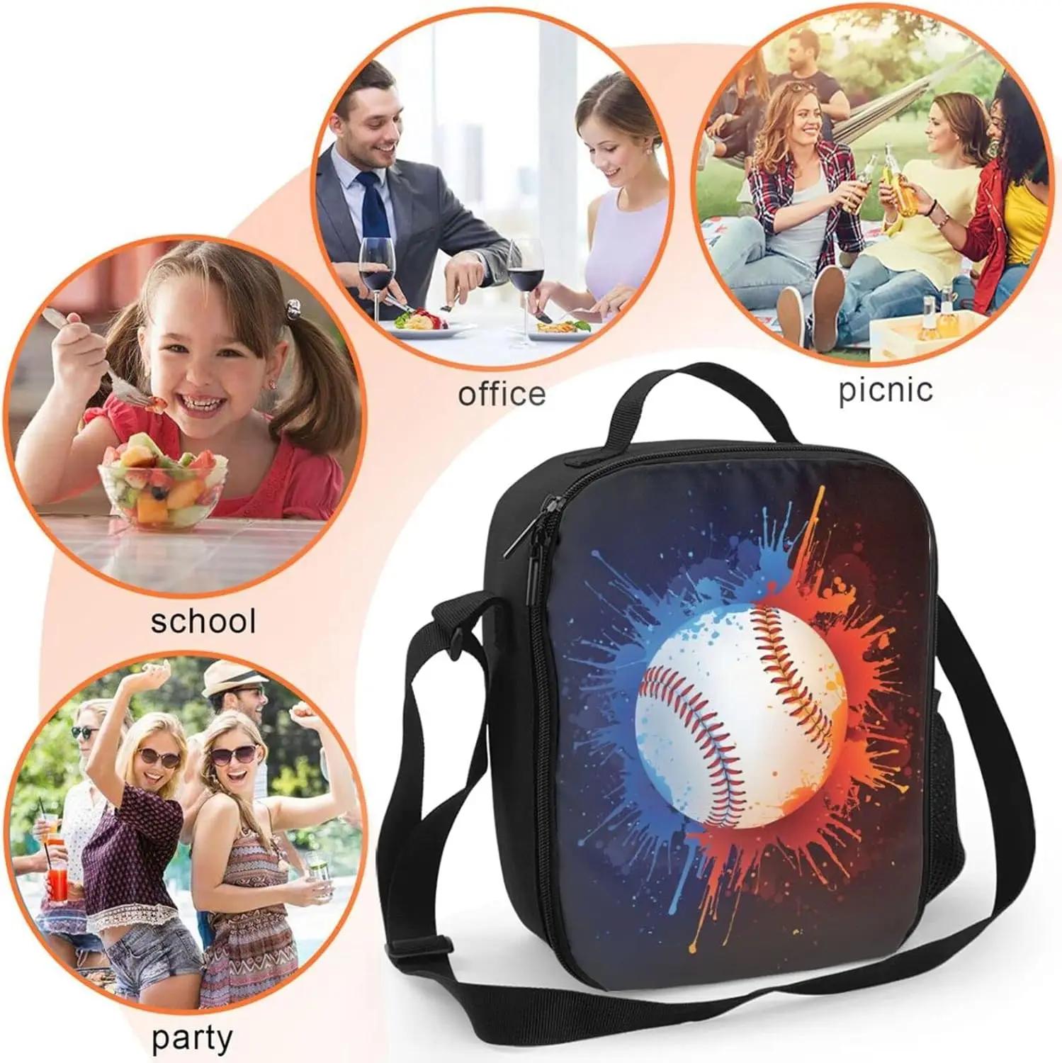 صندوق غداء للفتيات والأولاد، حقائب محمولة مضادة للتسرب من البيسبول مع حزام كتف قابل للتعديل، حقيبة حمل متينة وقابلة لإعادة الاستخدام