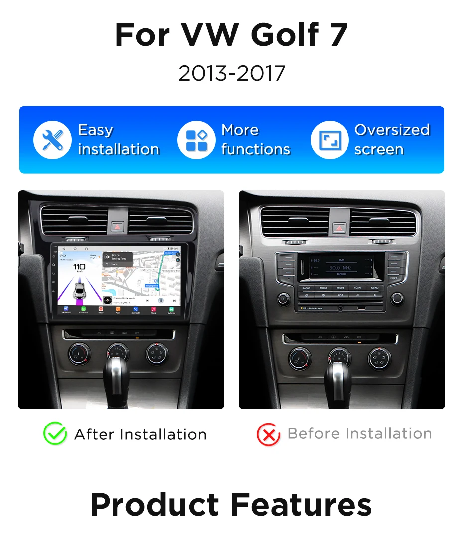 Junsun 8-Kern-Autoradio für Volkswagen VW Golf 7 2013-2017 mit integriertem 360-Grad-System ° Panorama-Kamera Kabelloses CarPlay Android Auto 4G LTE WLAN GPS-Navigation DSP RDS Lenkradsteuerung IPS-Bildschirm Kühlven – Detail 4