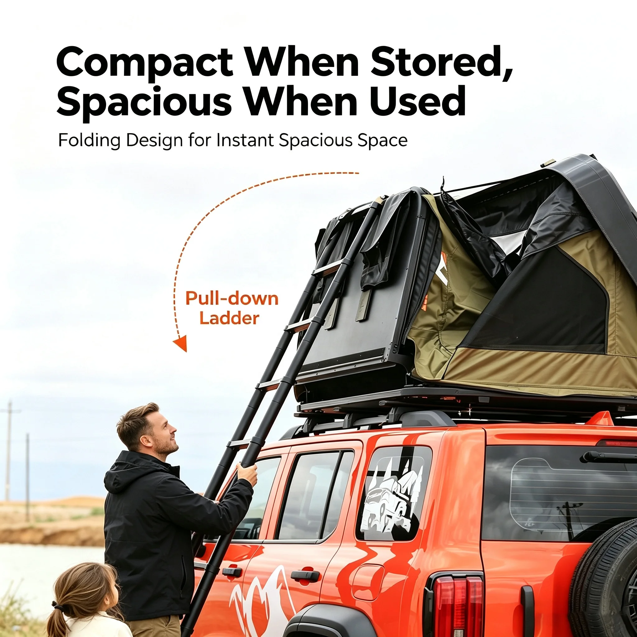 2026 Side Folding Roof Top Tent Canvas Oxford Waterproof Foldable Hard Shell Roof Tent for Truck SUVpromote sales
