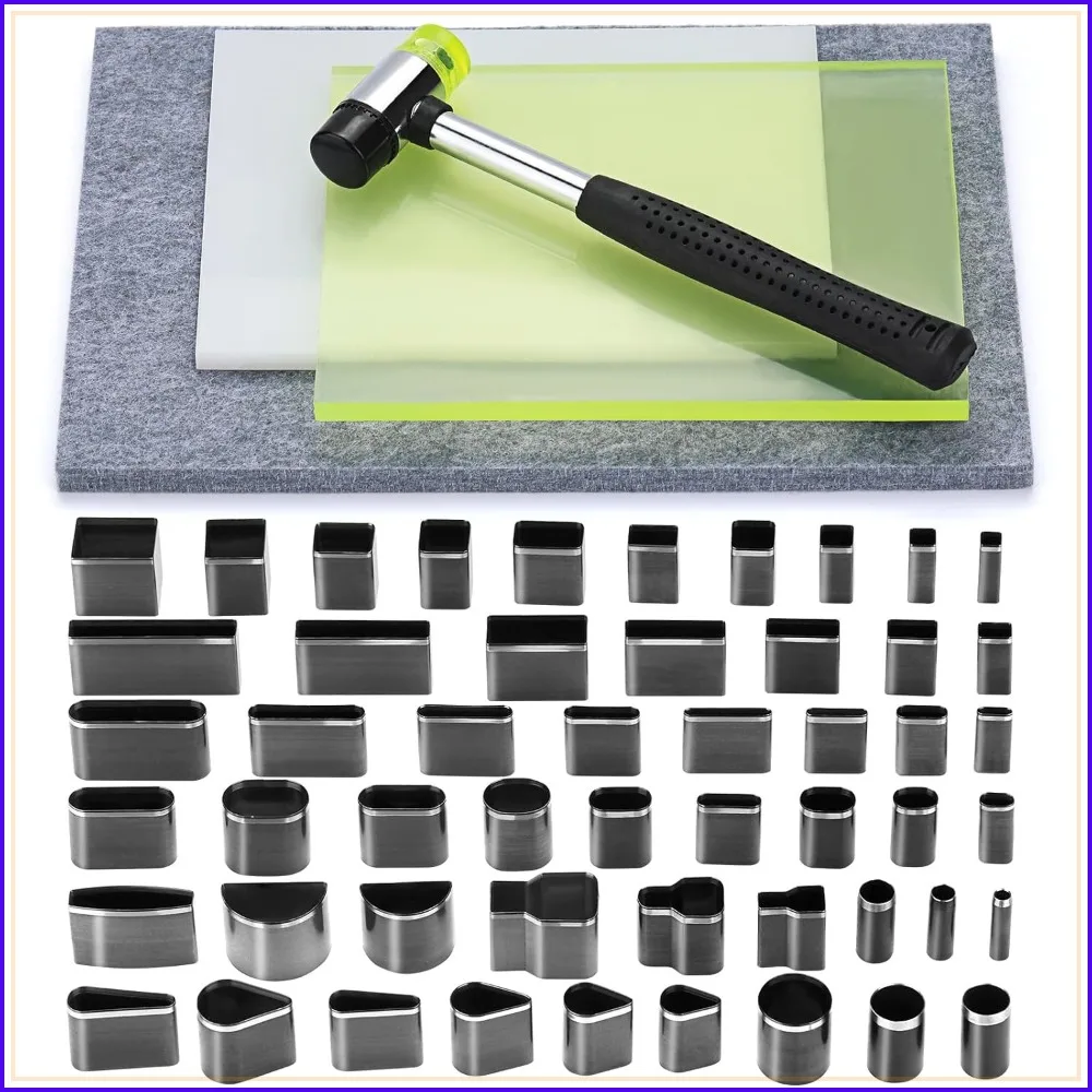 

52 Shape Style Leather Hole Punch Tool Set with Nylon Hammer & Sound Absorbing Mat for DIY Crafts