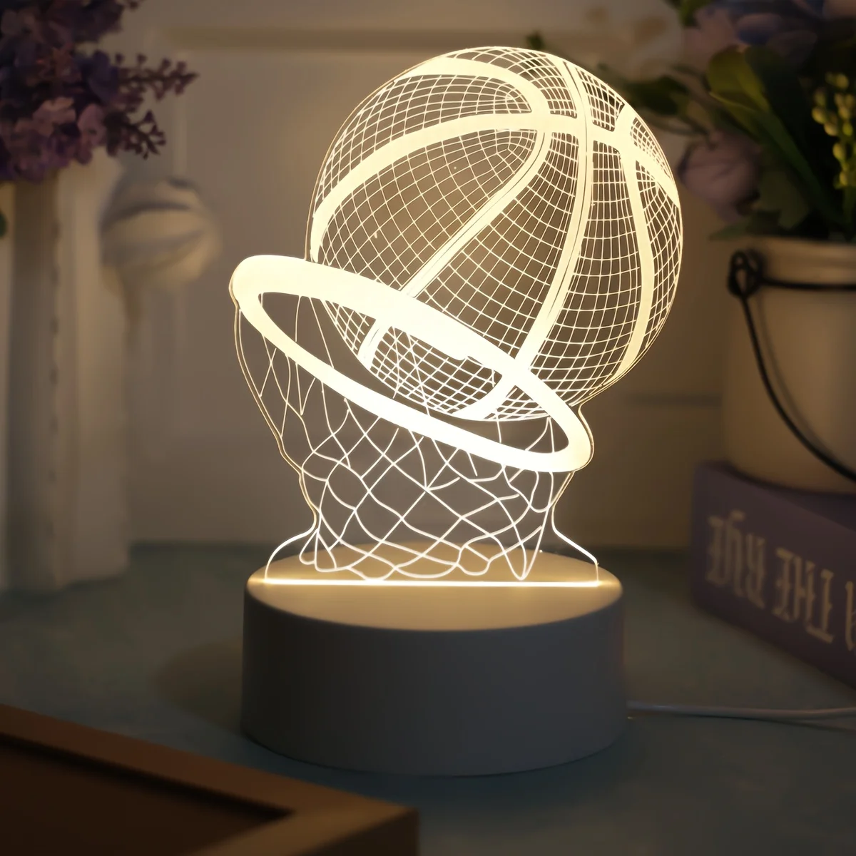 1PC Basketball Goal Creative 3D Night Light, USB Single Color Acrylic Light, a gift for basketball fans suitable for the bedroom