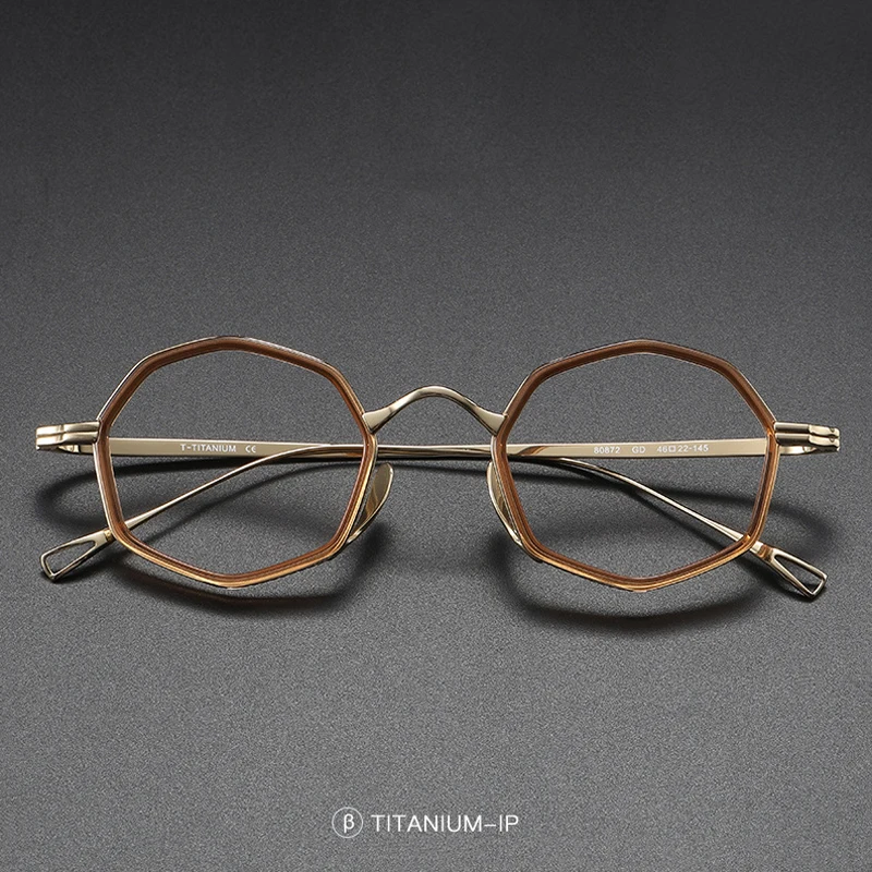 Japan Luxury Brand Designer Men Handmade KMN Polygon Titanium Frame Glasses Women Retro Round Acetate Optical Myopia Eyeglasses