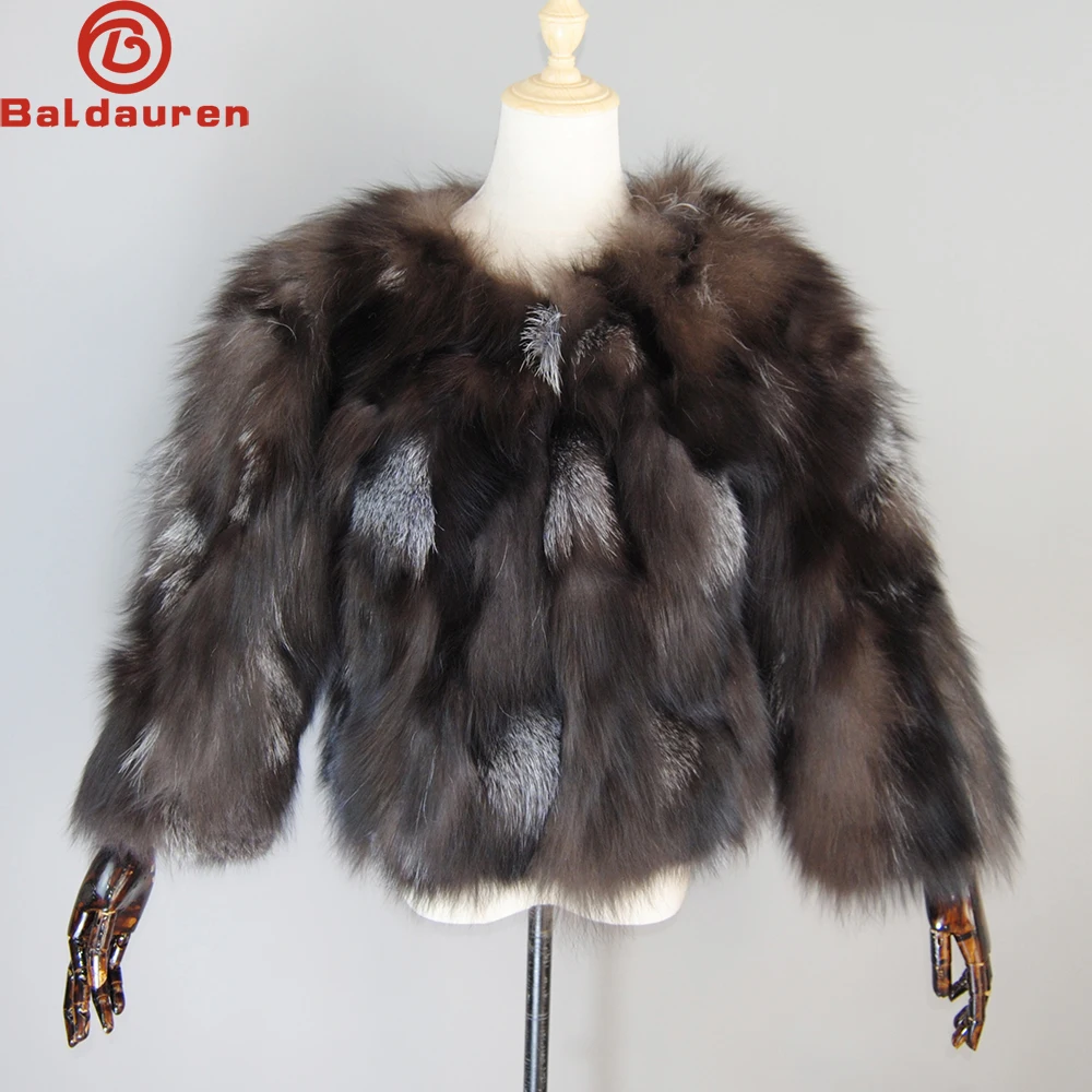 Fashion Hot Sale Women Real Silver Fox Fur Coats Winter Warm 100% Natural Fox Fur Jackets Russian Lady Genuine Fox Fur Outerwear